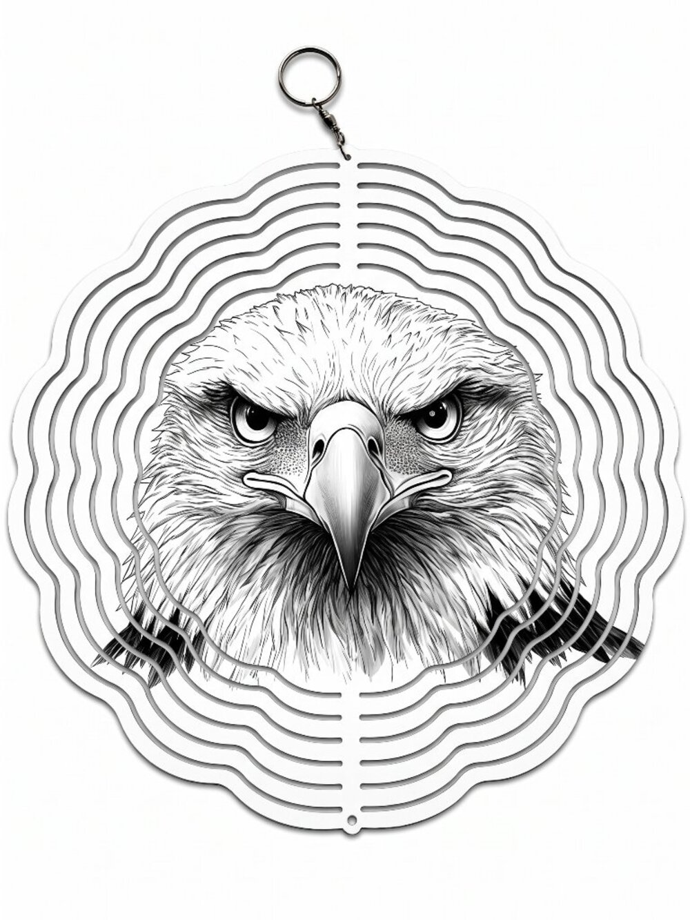 10" Bald Eagle Head Kinetic Wind Spinner - White Metal Hanging Yard Decor
